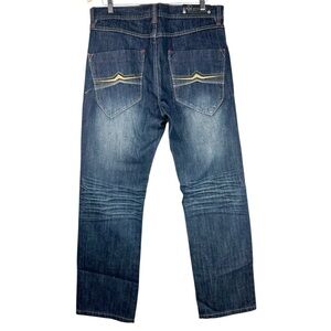 SOUTH POLE Men's Dark Wash Wiskering Jeans Size 34 Wide Straight Leg Deniim
